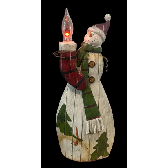 Vintage Rustic Snowman Figurine Christmas Night Light Lamp - Picture 2 of 3
